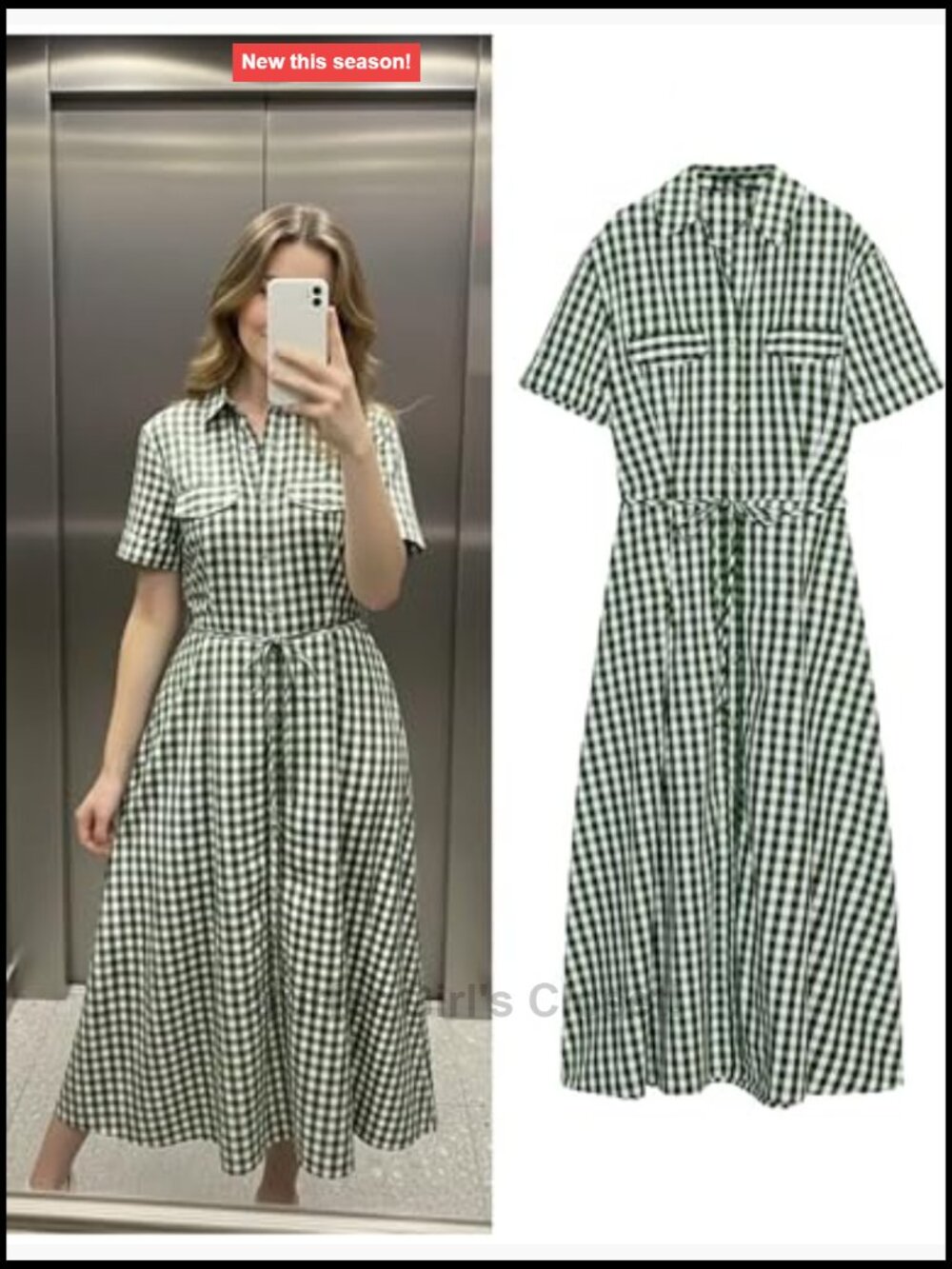 Women's Cotton Gingham Midi Shirt Dress Short Sleeve Button Down with Pockets - Picture 4 of 7